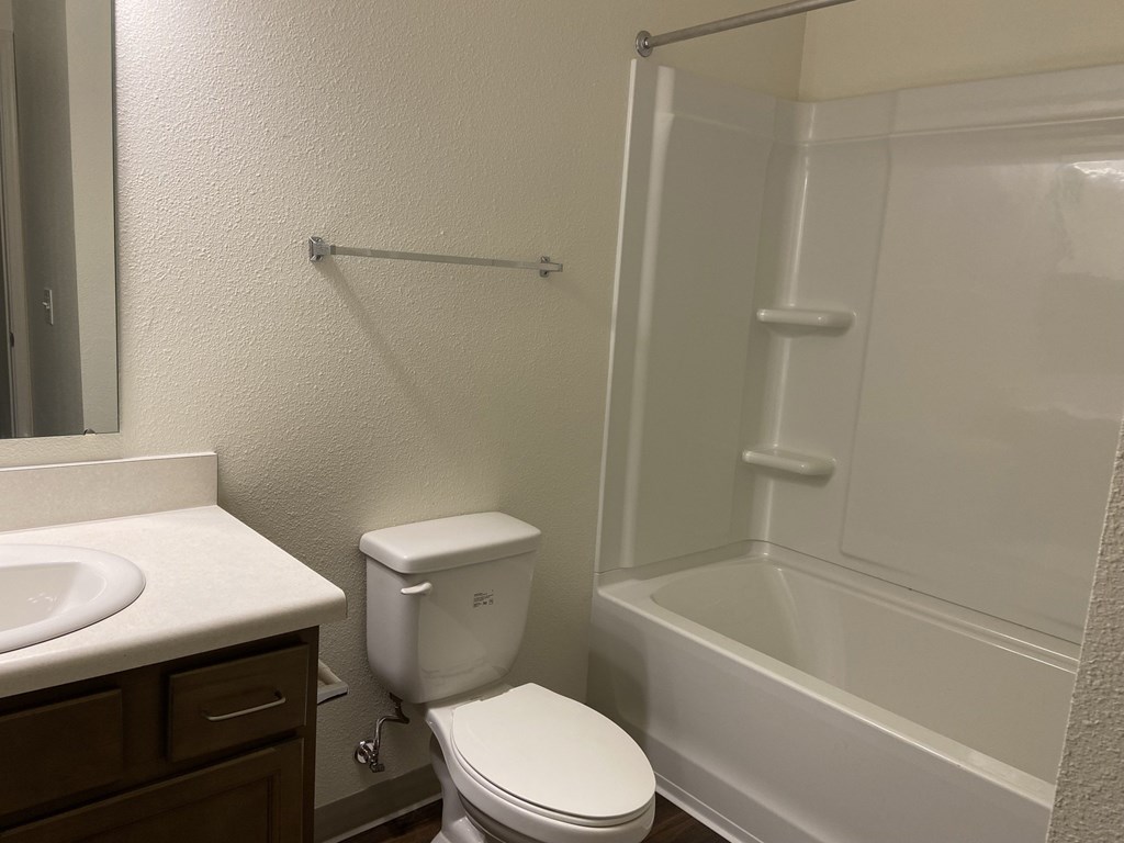 a bathroom with a toilet and a tub and a sink